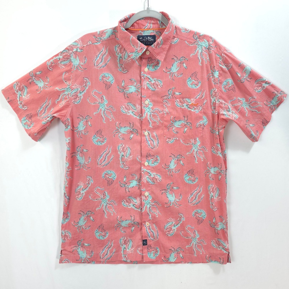Salt Life Button Down Shirt Sea Creature Print Men M Coral Blue Coastal Preppy
